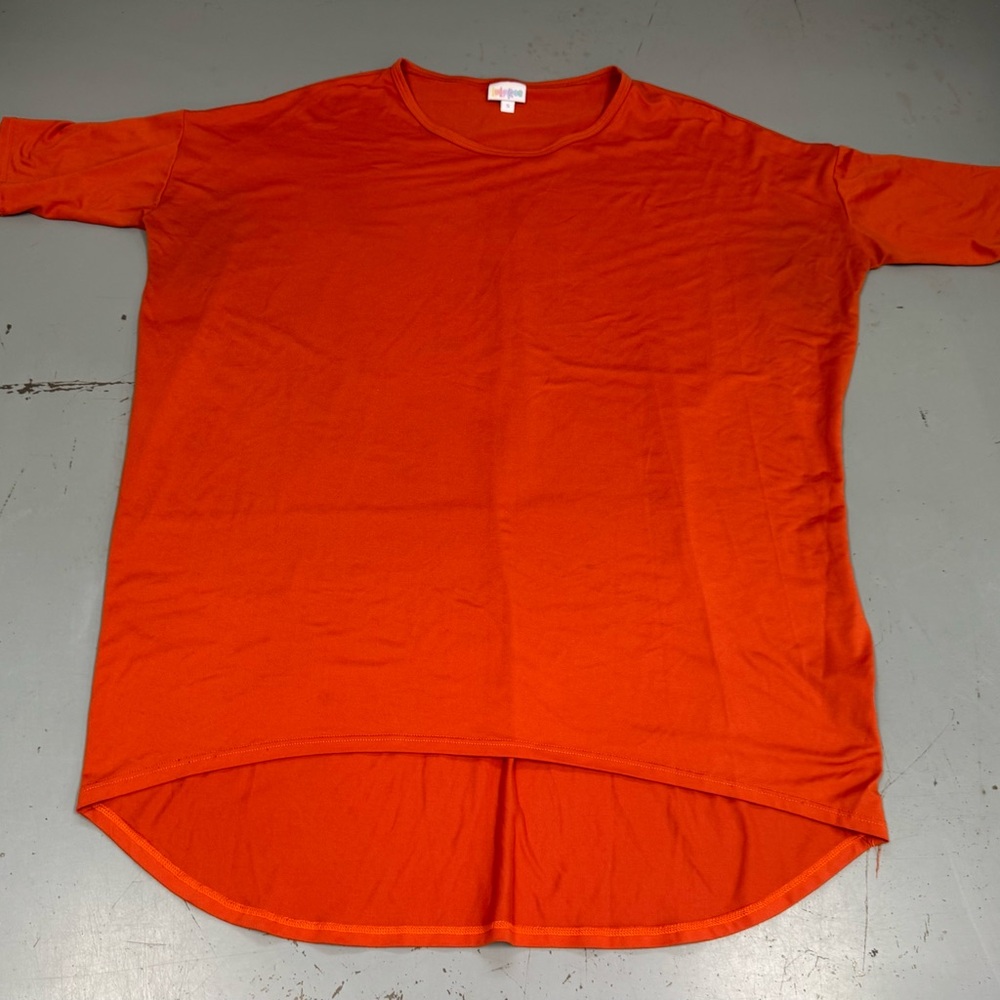 LuLaRoe Irma Bright Orange Unicorn Short Sleeve Crew Neck Tunic Tee size small